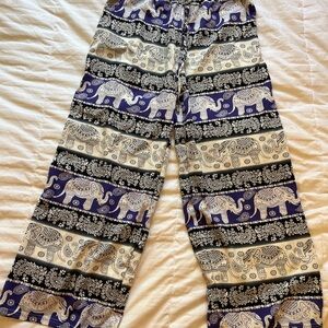 Women’s Elephant Print Pants - Black, Blue, White